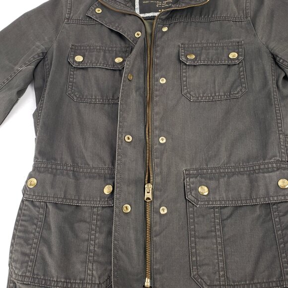 J Crew XS Army Olive Green Boyfriend Field Jacket Adjustable Womens Zipper Coat - Picture 9 of 16